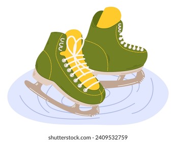 Las Patinetas De Hielo Galifican Con Claridad En La Superficie Congelada, Con Sus Colgaduras Brillantes Que Se Cortan A Través Del Hielo. Mezcla Armoniosa De Forma Y Función, Traen La Alegría Del Movimiento Invierno. Ilustración del vector de dibujos animados