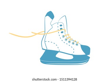 Ice Skates for Hockey with bright laces in line style. Winter Sport equipment logo. Side view. Vector Illustration isolated on white background.