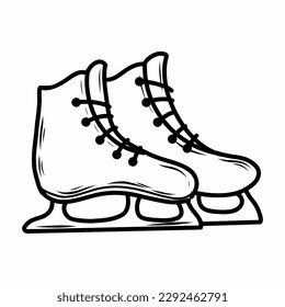 Ice skates for hockey or figure skating. Vector doodle illustration. Sports equipment.