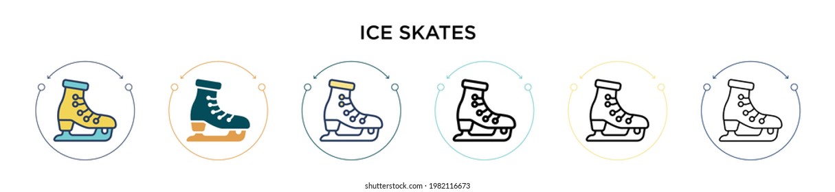 Ice skates icon in filled, thin line, outline and stroke style. Vector illustration of two colored and black ice skates vector icons designs can be used for mobile, ui, web