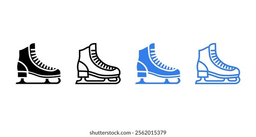 Ice skates icon. Hockey sign. Figure skating blue shoes symbol. Ice blade foot wear illustration. Winter sport pictogram.