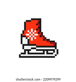 Ice skates icon in pixel art design isolated on white background. Figure skates vector sign symbol.