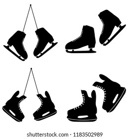 Ice skates icon, silhouette, logo on white background