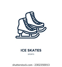 icono de patinaje sobre hielo de la colección deportiva. Patines de hielo lineales delgados, hielo, icono de contorno de invierno aislado sobre fondo blanco. Señal de patines de hielo de vector de línea, símbolo para web y móvil