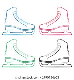 Ice Skates Isolated On A White Background. Ice Figure Skates Icons Vector Illustration
