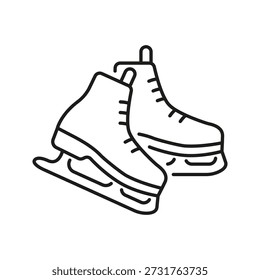 Ice Skates Line Icon. Winter Sports, Ice Skating, And Recreational Activity Outline Symbol. Cold Weather Leisure. Editable Stroke. Isolated Vector Illustration.