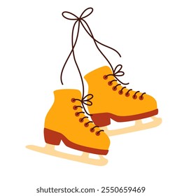 Ice skates pair. Figure skating boots, laced shoes with blades, fur. Skaters footwear for winter rink sport. Flat vector illustration isolated on white background