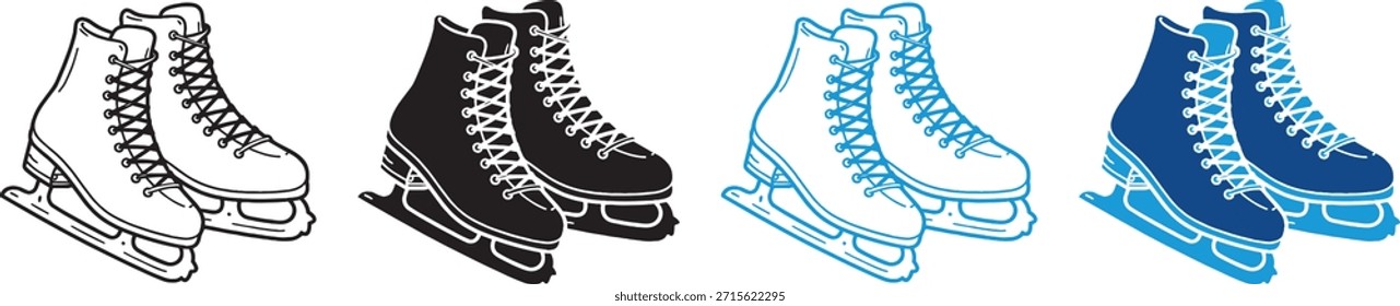 Ice skates pair icon Set Multiple Style Collection. Vector illustration.