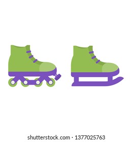 Ice skates and rollers vector flat icons