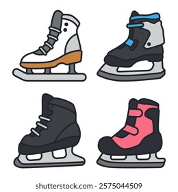 Ice skates vector cartoon set isolated on a white background.