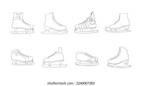 Ice skates vector hand drawn set.Doodle skates drawn in a simple sketch style.