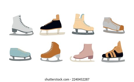 Ice skates vector hand drawn set. Doodle skates drawn in a simple cartoon style.
