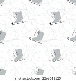 Ice skates. Winter holiday seamless pattern. Funny background.