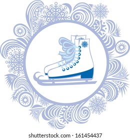 Ice skates winter pattern frame vector illustration
