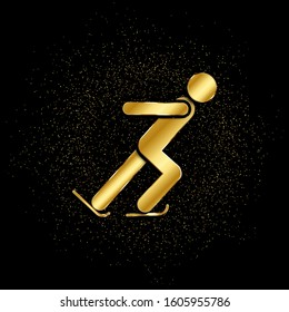 Ice skating athlete gold, icon. Vector illustration of golden particle