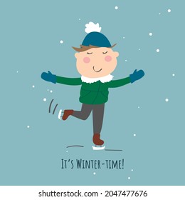 Ice skating boy vector illustration