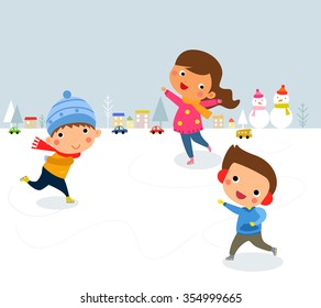 Ice skating boys and girl. vector illustration.