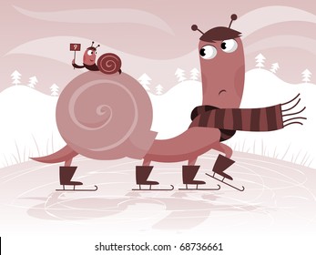 Ice skating cartoon snail - vector (EPS 10)