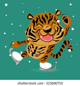 Ice Skating Cartoon Tiger