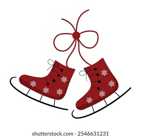 Ice skating clipart. Shoes for ice skating. Christmas and New Year holidays decoration symbol. Hand drawn red figure skates.