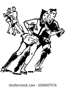 Ice Skating Couple Retro Clip Art 库存矢量图（免版税）1058507576 | Shutterstock