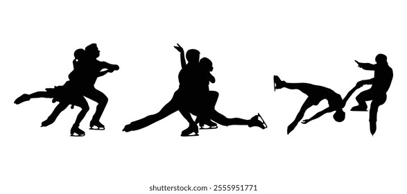 Ice skating couple vector set of silhouettes of people