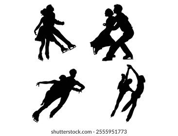 Ice skating couple vector set of silhouettes of people