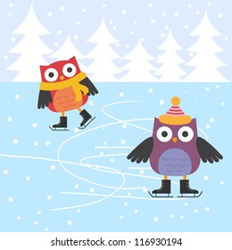 Ice skating cute owls