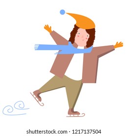 Ice skating during winter, isolated vector illustration. Funny young woman on skates. Healthy active lifestile