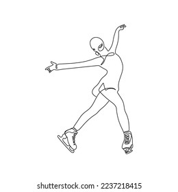 Ice skating, figure skater in one continuous line drawing style. A young woman is dancing. Winter sport concept. Hand drawn vector illustration.