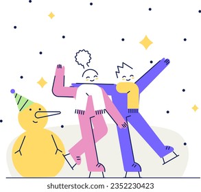 Ice skating with friend illustration