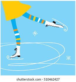 Ice skating girl icon. Retro style Skates. Vector illustration.