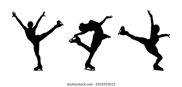 Ice skating girls vector set