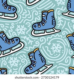 Eislaufen handgezeichnete Doodle nahtlose Muster. Handgezeichnete Illustration für Aufkleber, Postkarte, Tapete, Wandbild, Stoff, Drucke usw.