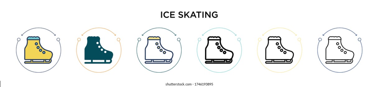 Icono de patinaje sobre hielo en estilo relleno, delgado, contorno y trazo. Ilustración vectorial de dos diseños de vectores de patinaje en hielo de color y negro se puede usar para móviles, ui, web