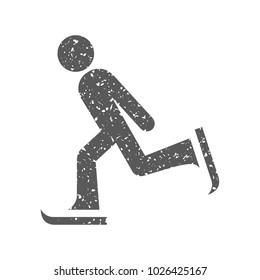 Ice skating icon in grunge texture. Vintage style vector illustration.