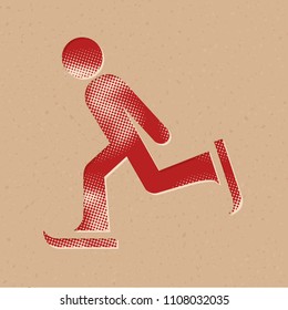 Ice skating icon in halftone style. Grunge background vector illustration.