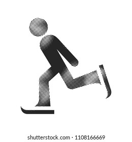 Ice skating icon in halftone style. Black and white monochrome vector illustration.