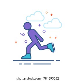 Ice skating icon in outlined flat color style. Vector illustration.