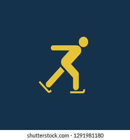 ice skating icon, ice skating symbol. Flat vector sign isolated on blue background. Simple vector illustration for graphic and web design.