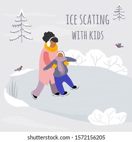 Ice skating with mother outdoor