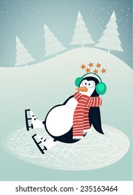 Ice Skating Penguin - Illustration
