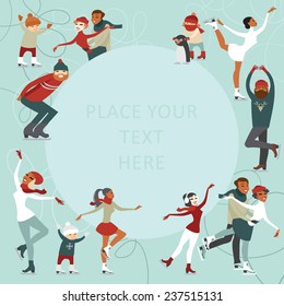 Ice skating people invitation design with copy space