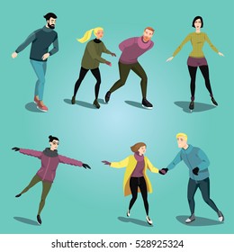 Ice skating people. Set of vector illustrations