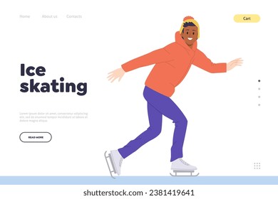 Ice skating recreation sport time for children during winter season landing page design template