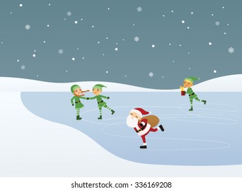 Ice skating Santa Claus and elves