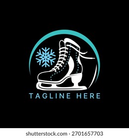 Sapatos de patinação no gelo e floco de neve frio mulher esporte ativo congelar logotipo de inicialização design gráfico conceito criativo premium vetor imagem top sell