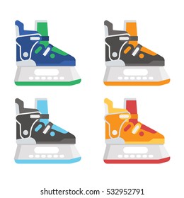 Ice skating shoes in different colors. Various ice-skates vector illustration.