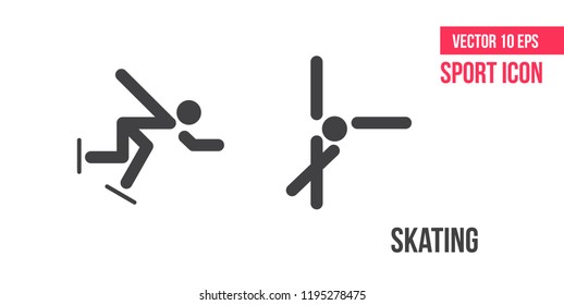 Ice skating sign icon, logo. Set of sport vector line icons, logo. athlete pictogram
