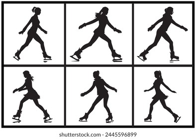 Ice skating silhouette vector bundle black silhouette